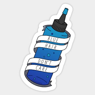 Blue Hair Don't Care Cartoon Dye Bottle Sticker